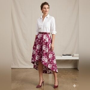 eva mendes for New York & Company Floral High-Low Skirt in Deep Berry and White